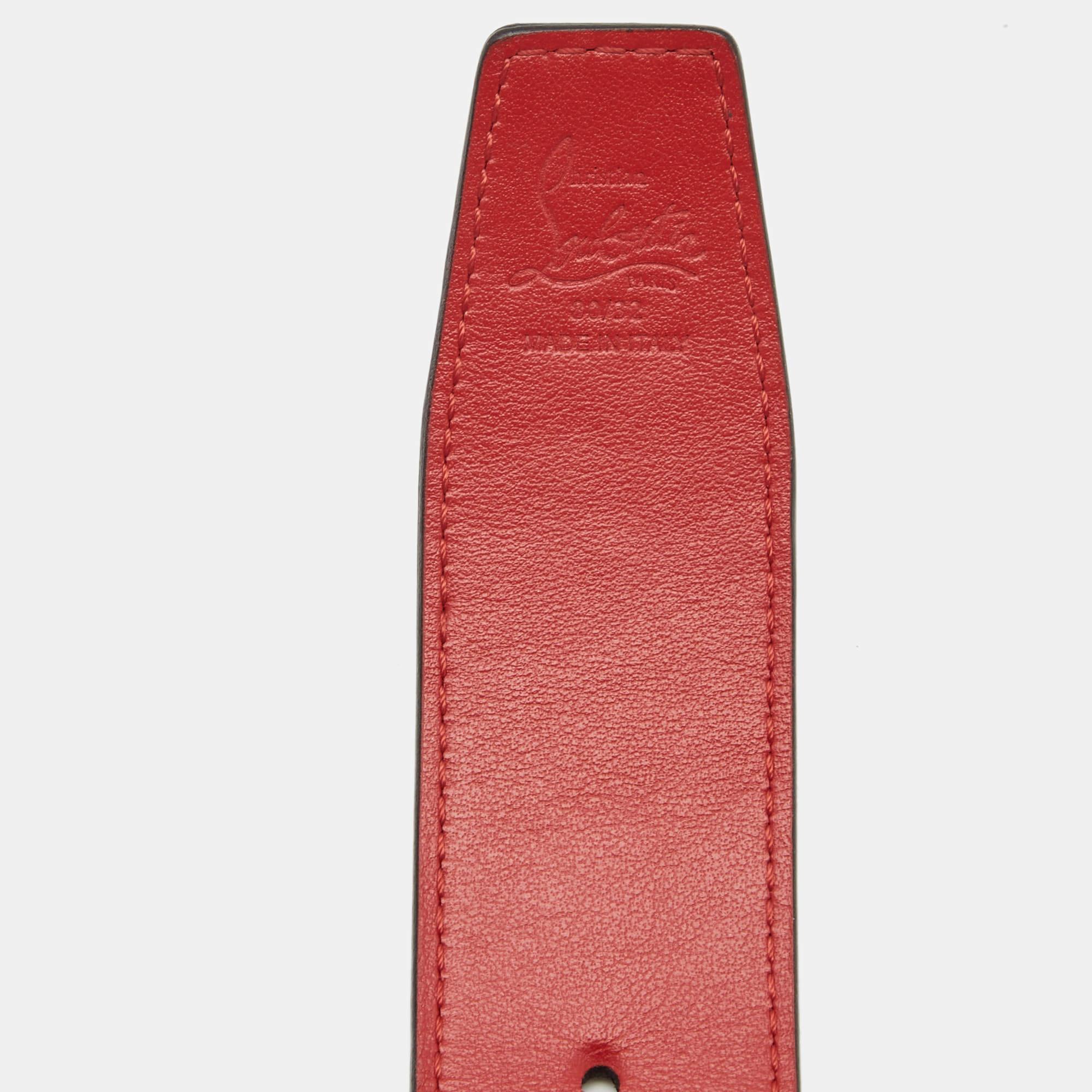 Men's Christian Louboutin Navy Blue/Red Croc Embossed and Leather CL Logo Belt
