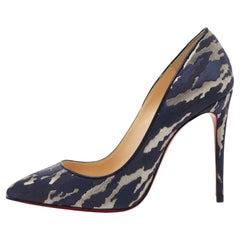 Christian Louboutin Navy Blue/Silver Camouloubi Pigalle Follies Pumps Size 38