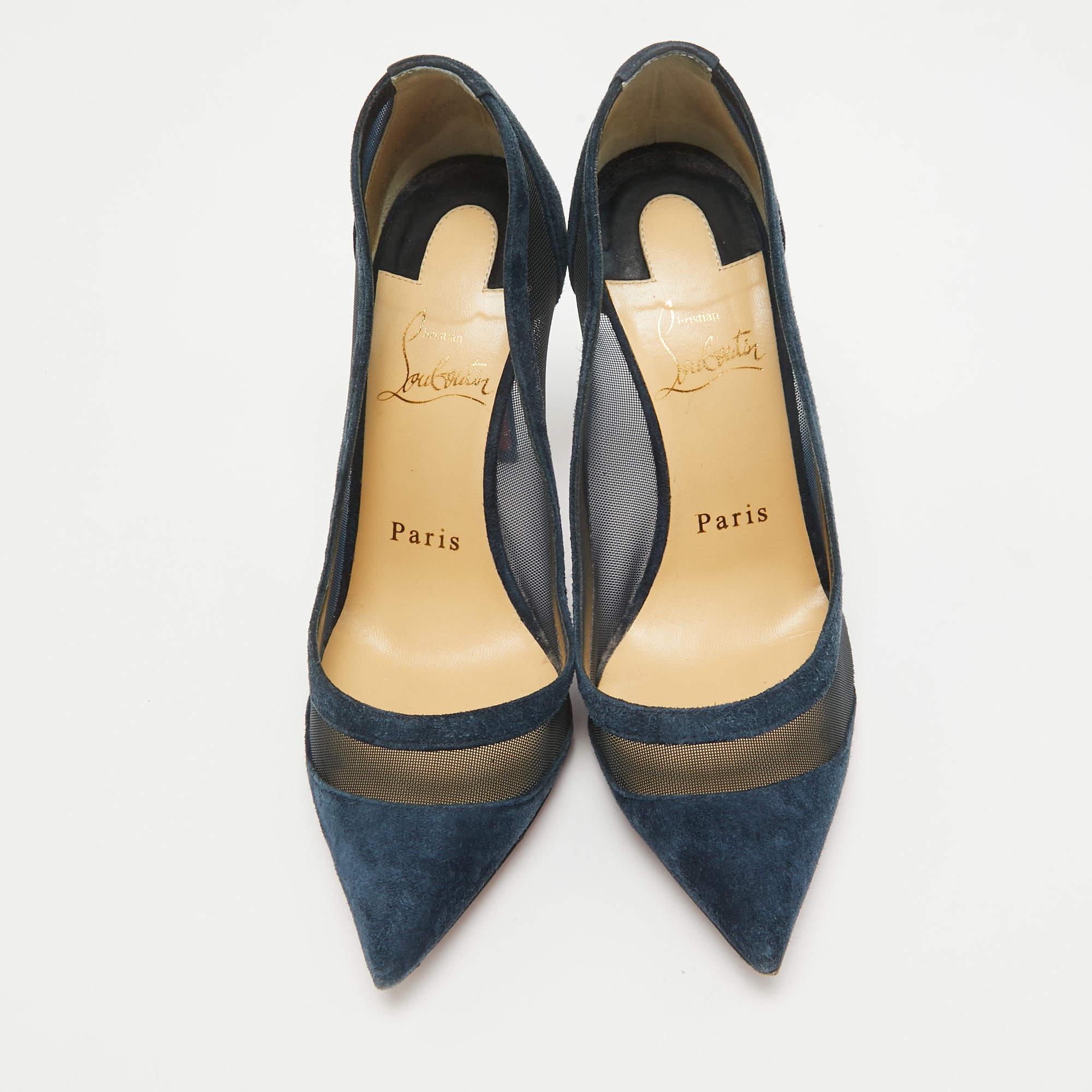 Gray Christian Louboutin Navy Blue Suede and Mesh Galativi Pumps Size 35.5