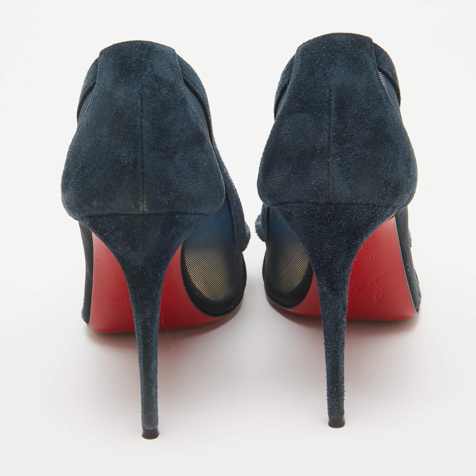 Women's Christian Louboutin Navy Blue Suede and Mesh Galativi Pumps Size 35.5