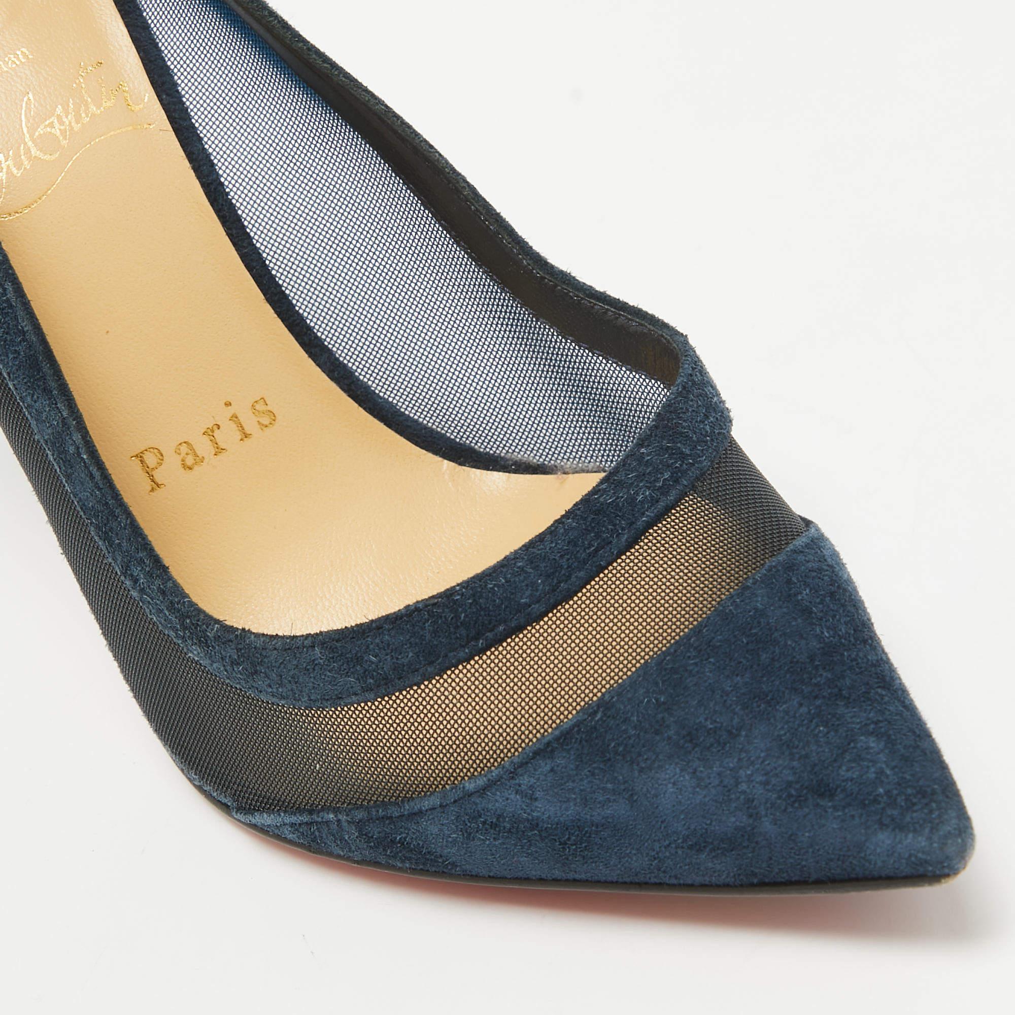 Christian Louboutin Navy Blue Suede and Mesh Galativi Pumps Size 35.5 2