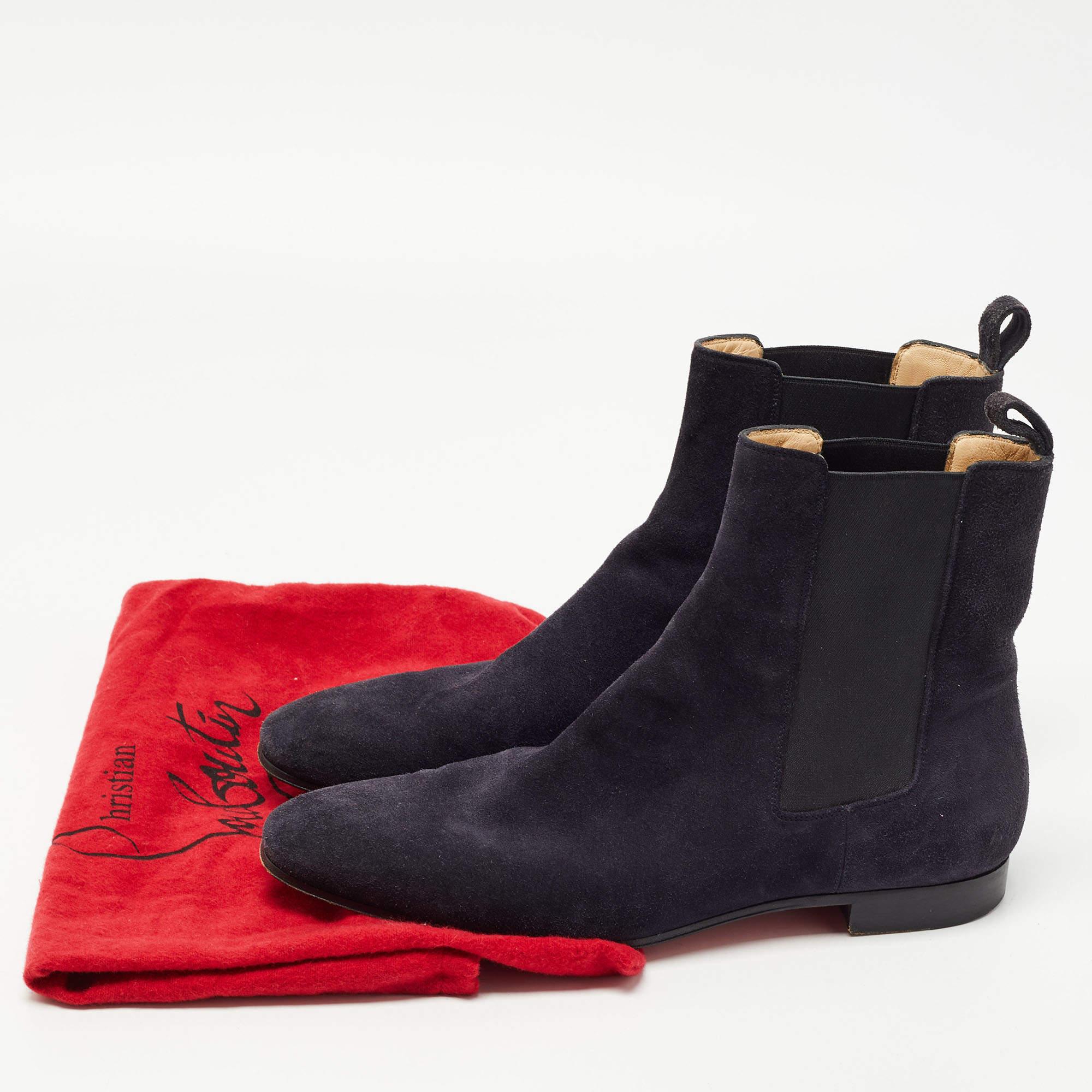 Christian Louboutin Navy Blue Suede Chelsea Boots Size 40 4