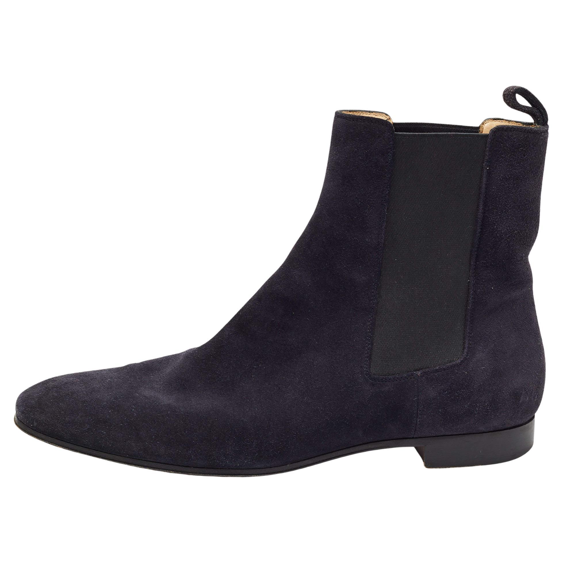Christian Louboutin Navy Blue Suede Chelsea Boots Size 40