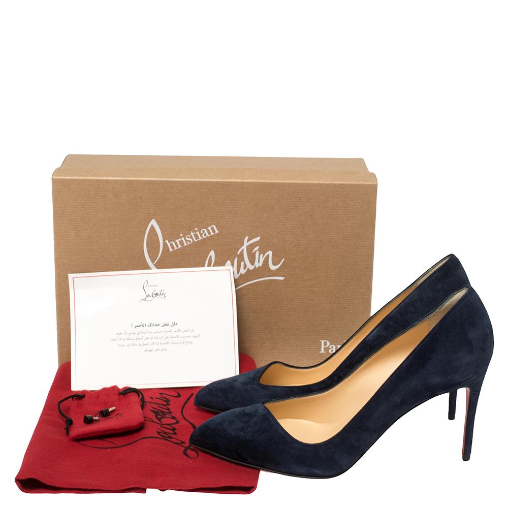 Women's Christian Louboutin Navy Blue Suede Corneille 85 Pumps Size 37