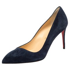 Used Christian Louboutin Navy Blue Suede Corneille 85 Pumps Size 37