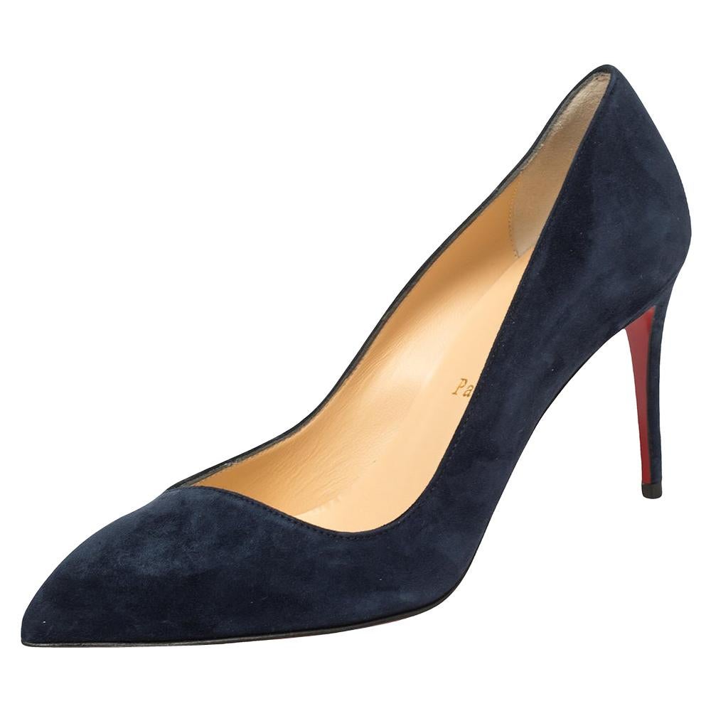 Christian Louboutin Navy Blue Suede Corneille 85 Pumps Size 37