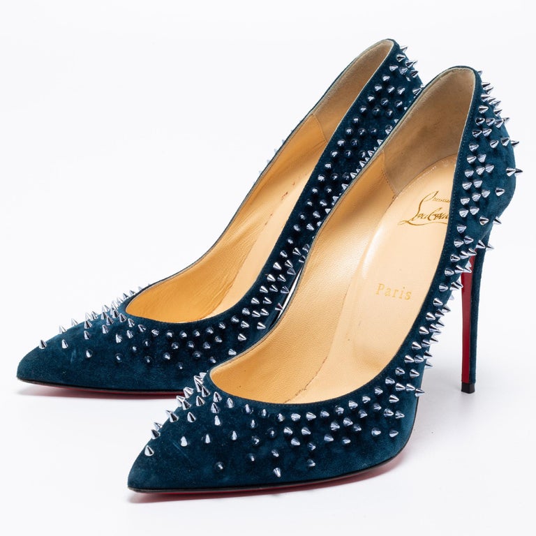 Christian Louboutin Navy Blue Suede Escarpic Spiked Pumps Size 41 For