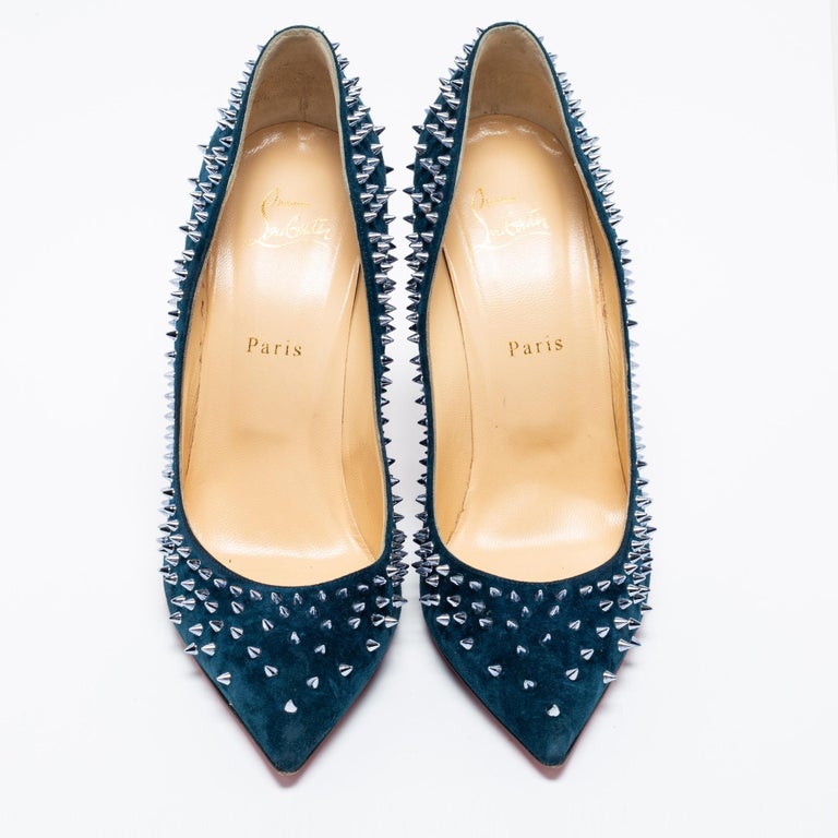 Christian Louboutin Navy Blue Suede Escarpic Spiked Pumps Size 41 For