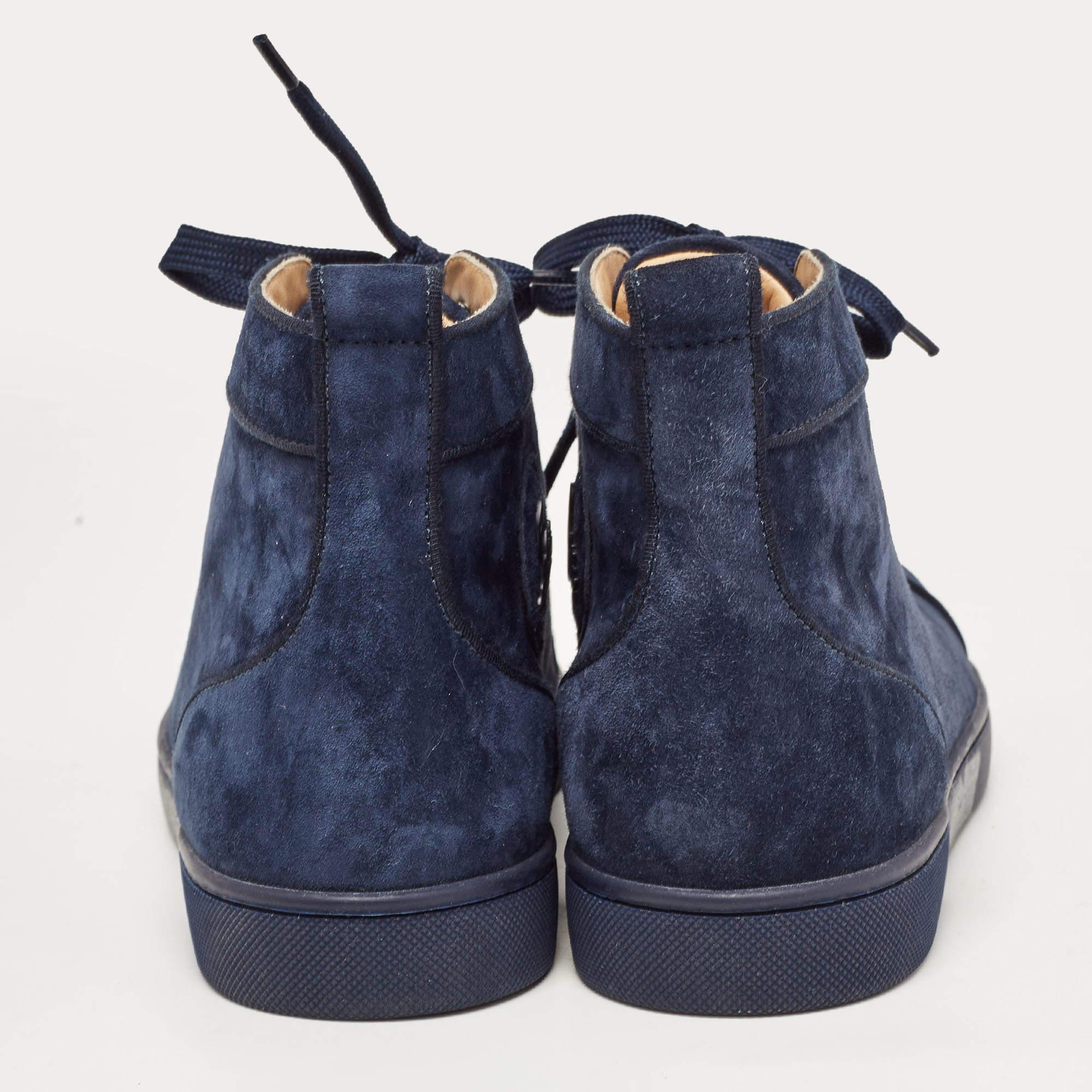 Christian Louboutin Navy Blue Suede High Top Sneakers Size 41 For Sale 1