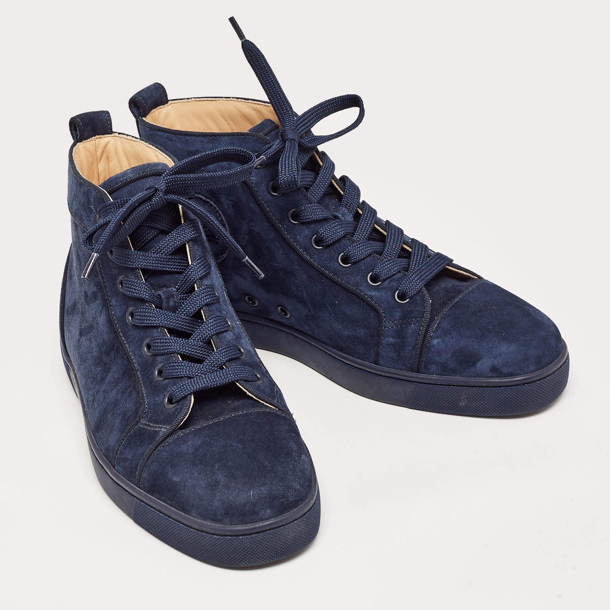 Christian Louboutin Navy Blue Suede High Top Sneakers Size 41 For Sale 2