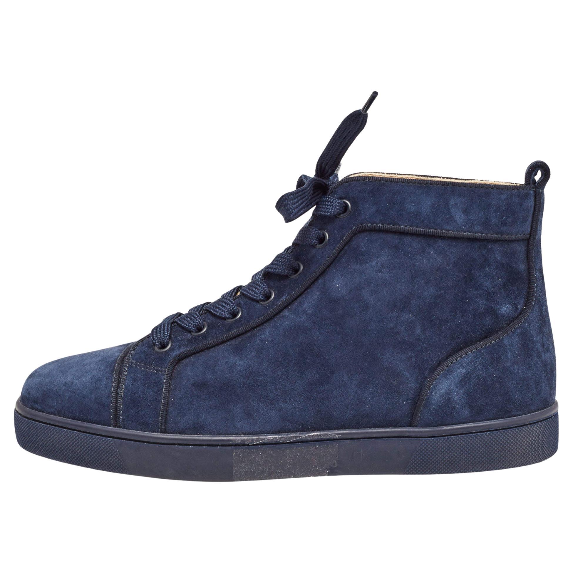 Christian Louboutin Navy Blue Suede High Top Sneakers Size 41 For Sale
