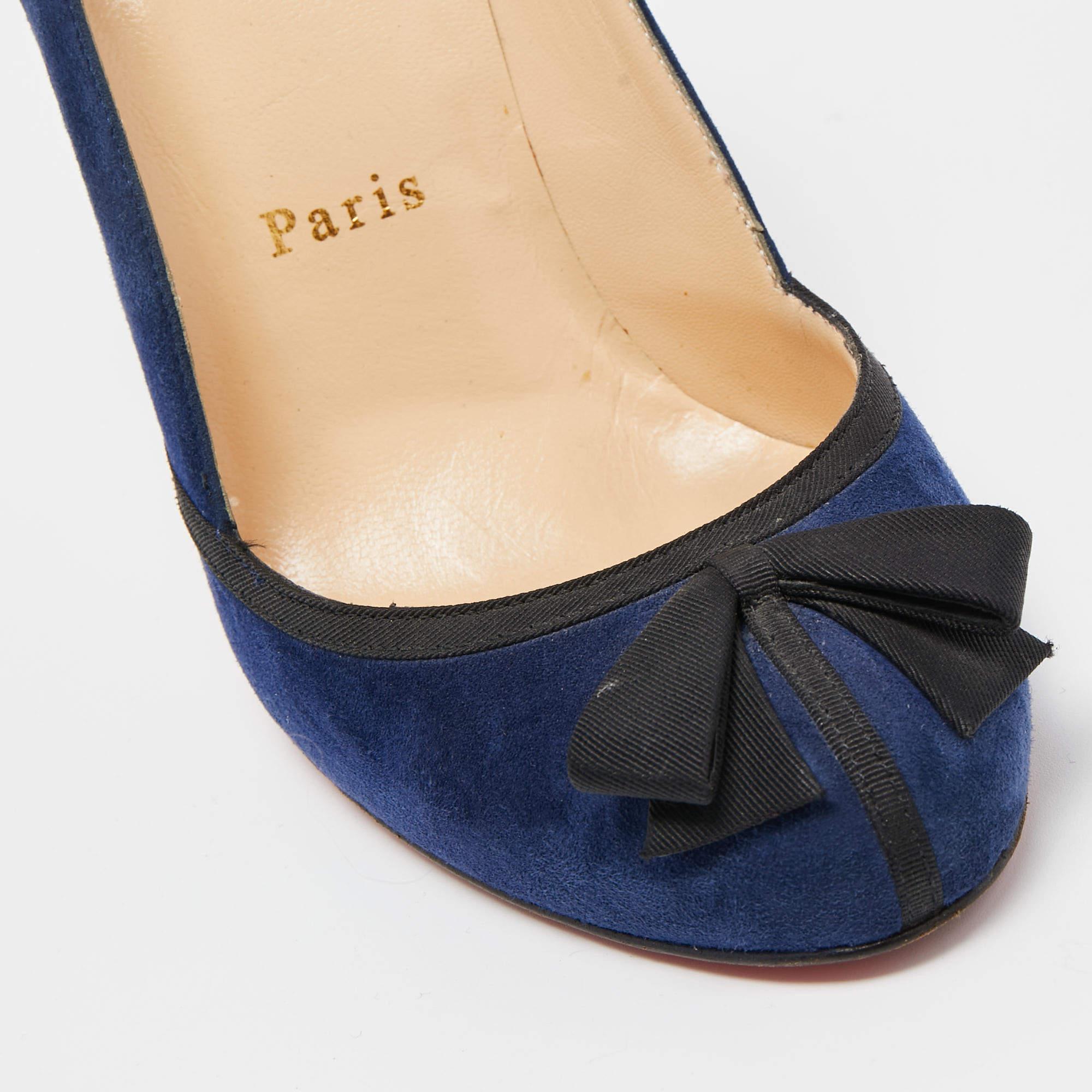 Christian Louboutin Navy Blue Suede Lavalliere Pumps Size 37.5 For Sale 2