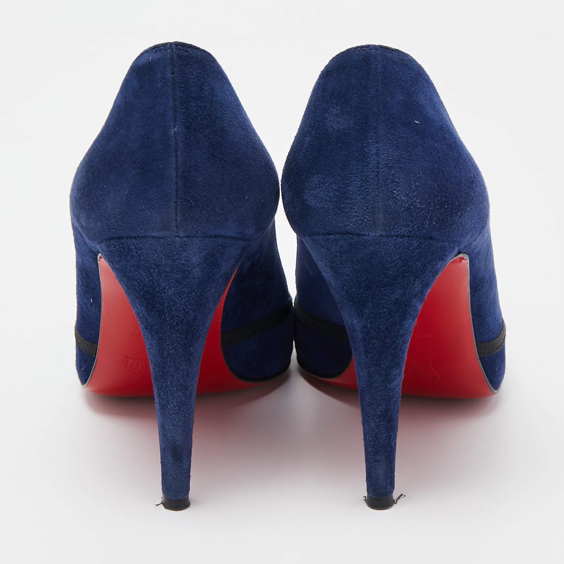 Christian Louboutin Navy Blue Suede Lavalliere Pumps Size 37.5 For Sale 4