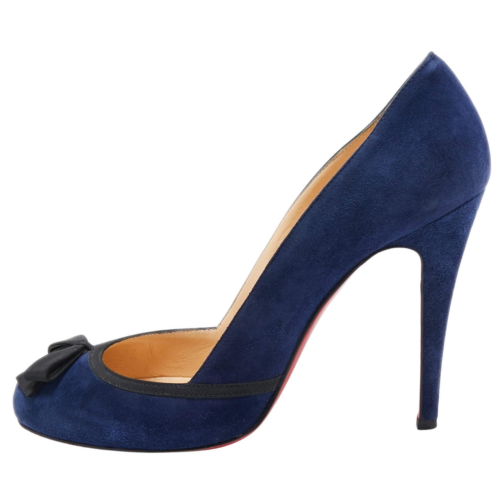 Christian Louboutin Navy Blue Suede Lavalliere Pumps Size 37.5 For Sale