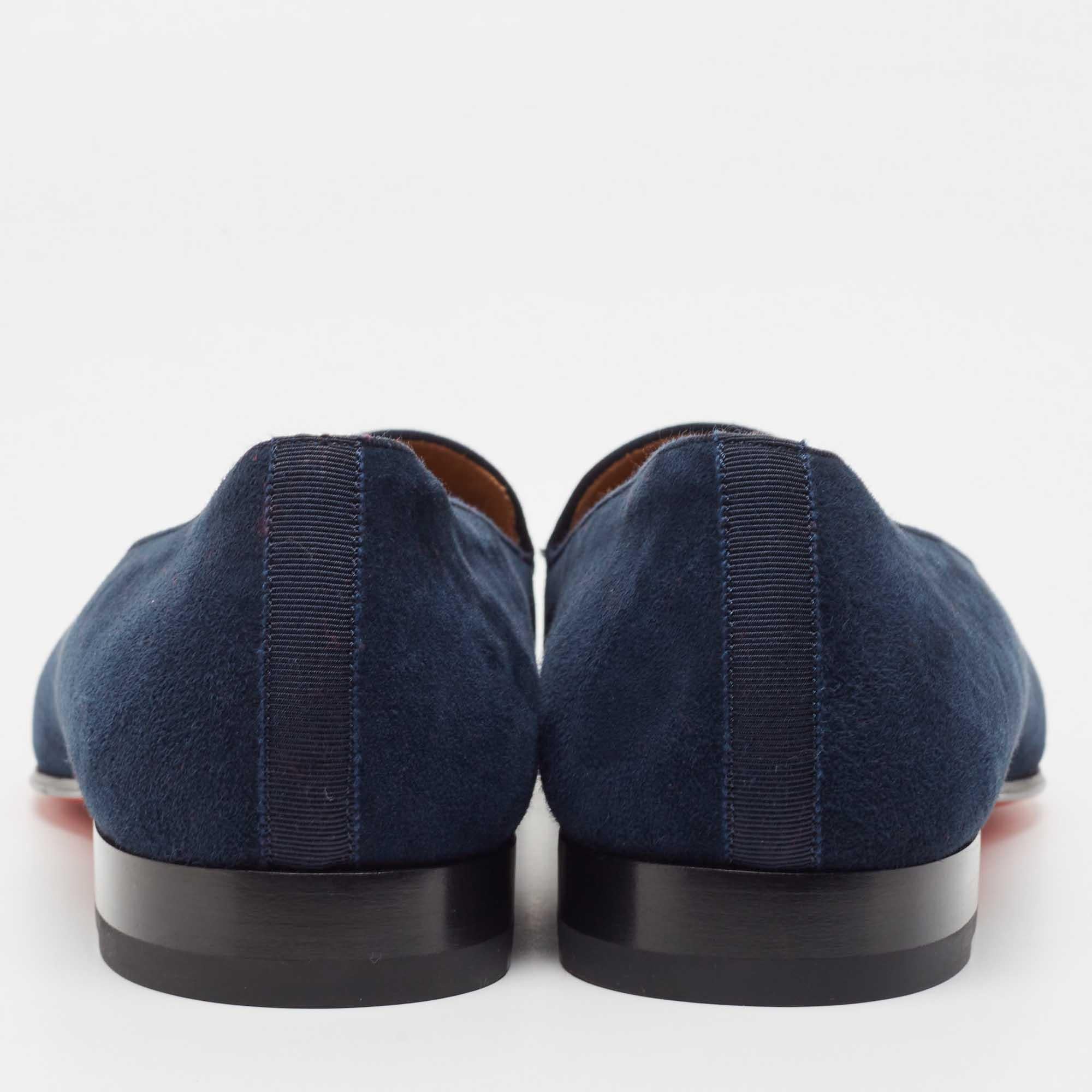 Christian Louboutin Navy Blue Suede Nile Loafers Size 43 In Excellent Condition In Dubai, Al Qouz 2