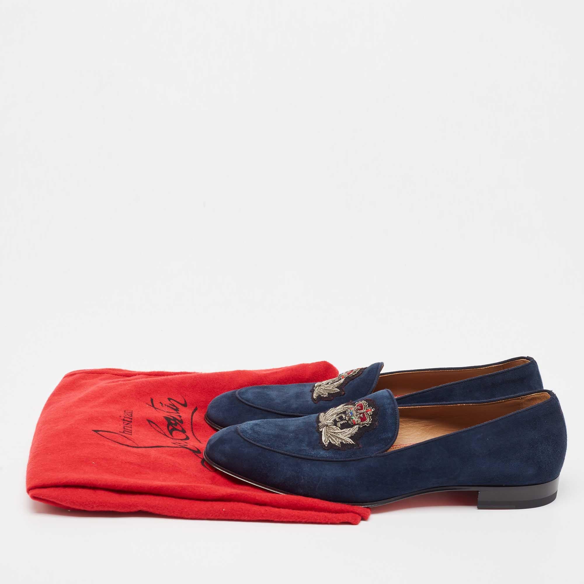Christian Louboutin Navy Blue Suede Nile Loafers Size 43 3