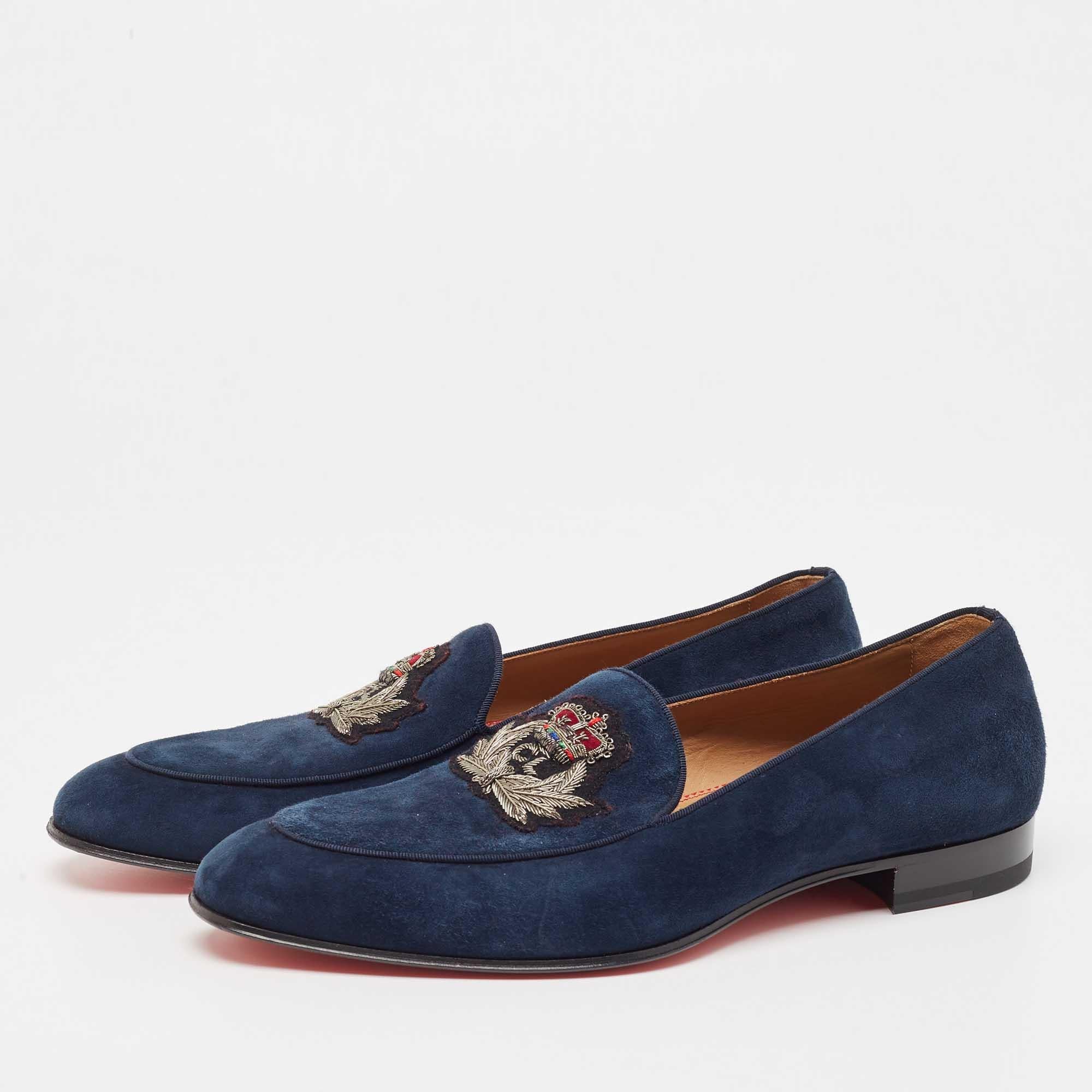 Christian Louboutin Navy Blue Suede Nile Loafers Size 43 4