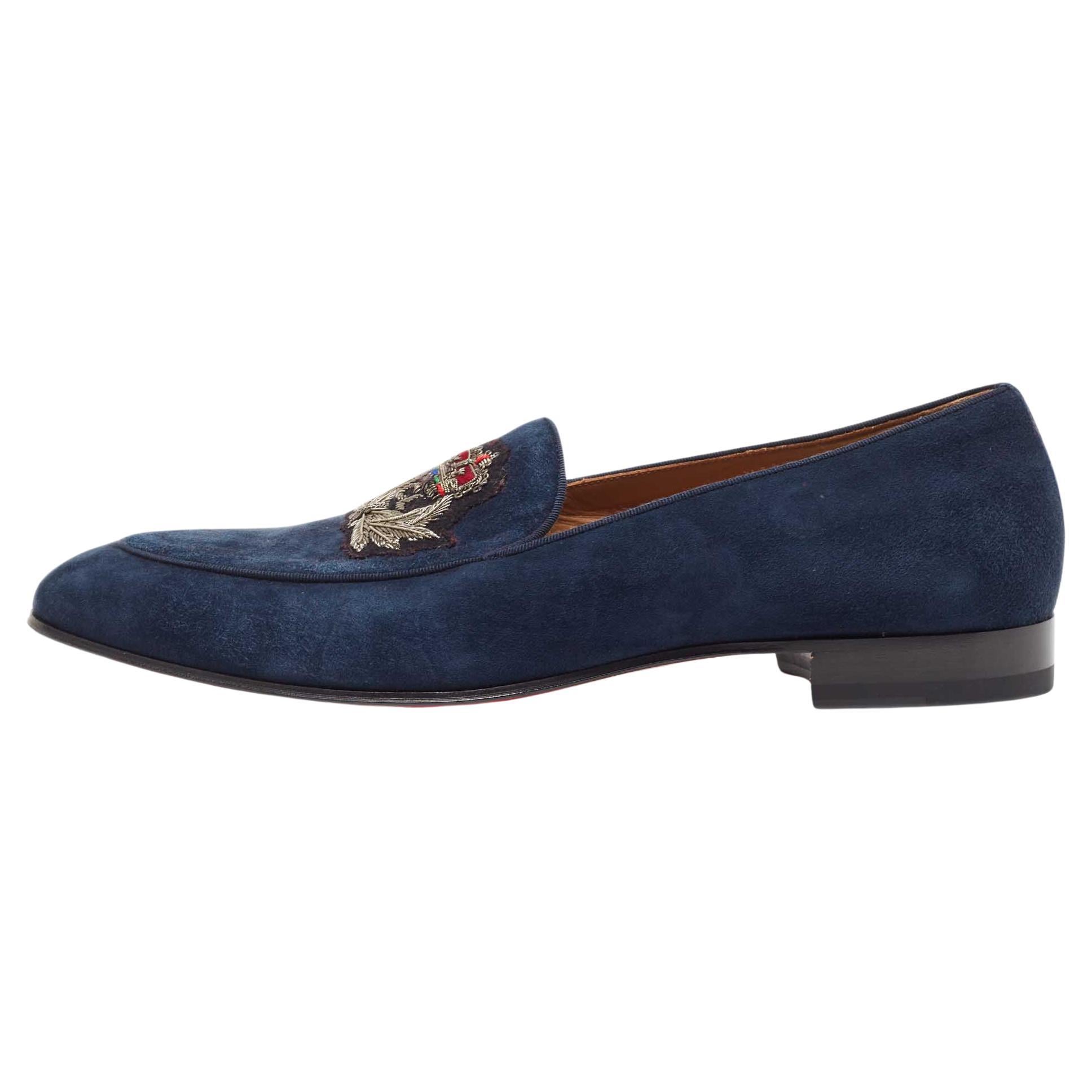 Christian Louboutin Navy Blue Suede Nile Loafers Size 43