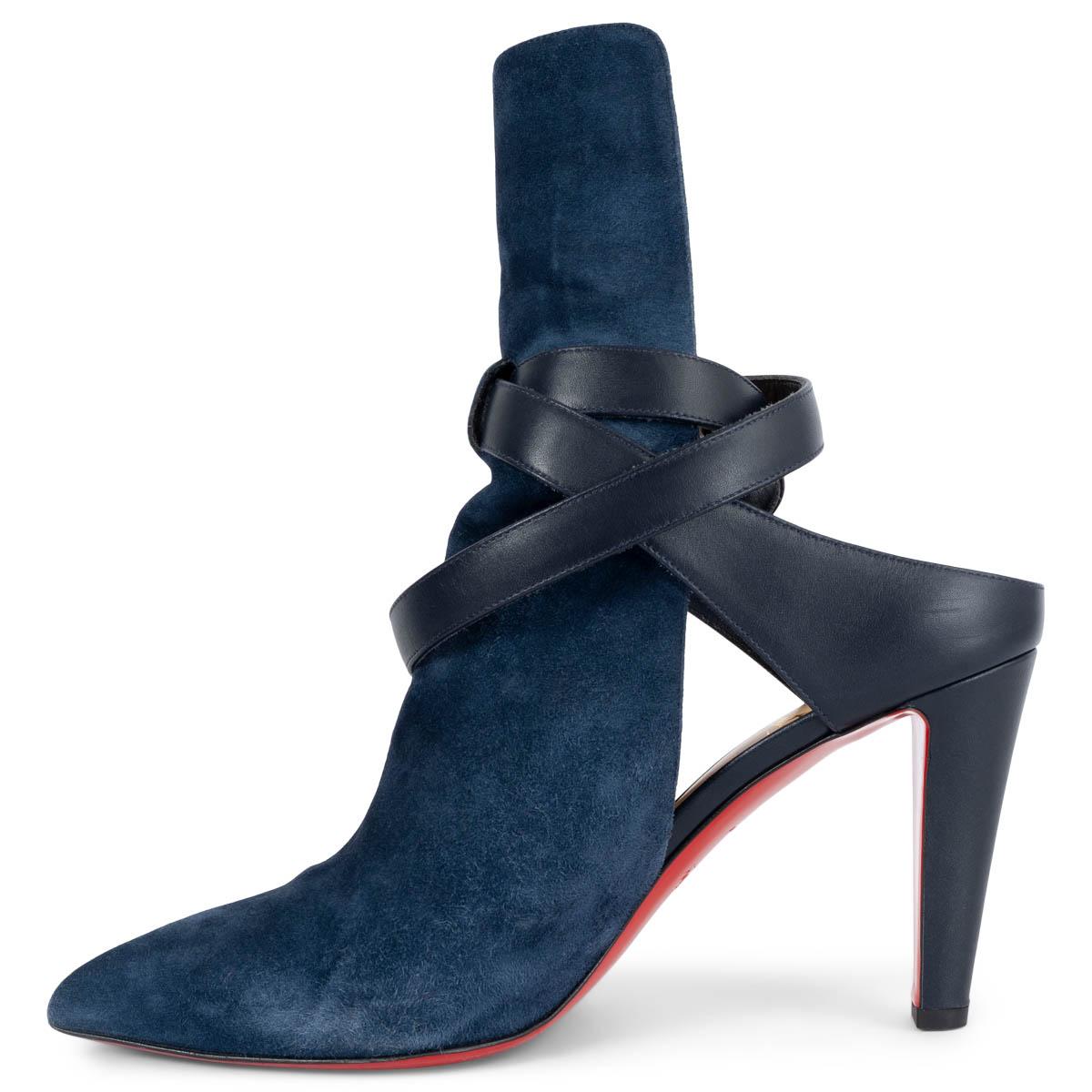 Black CHRISTIAN LOUBOUTIN navy blue suede POINTIPIK 100 Ankle Boots Shoes 41.5 For Sale
