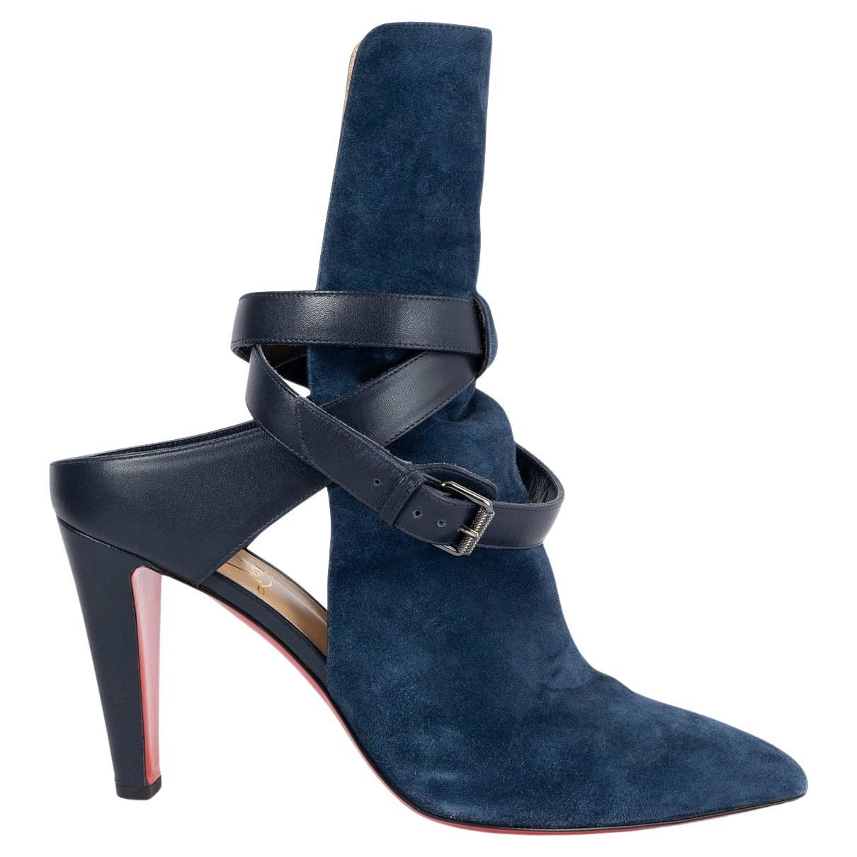 CHRISTIAN LOUBOUTIN navy blue suede POINTIPIK 100 Ankle Boots Shoes 41.5 For Sale