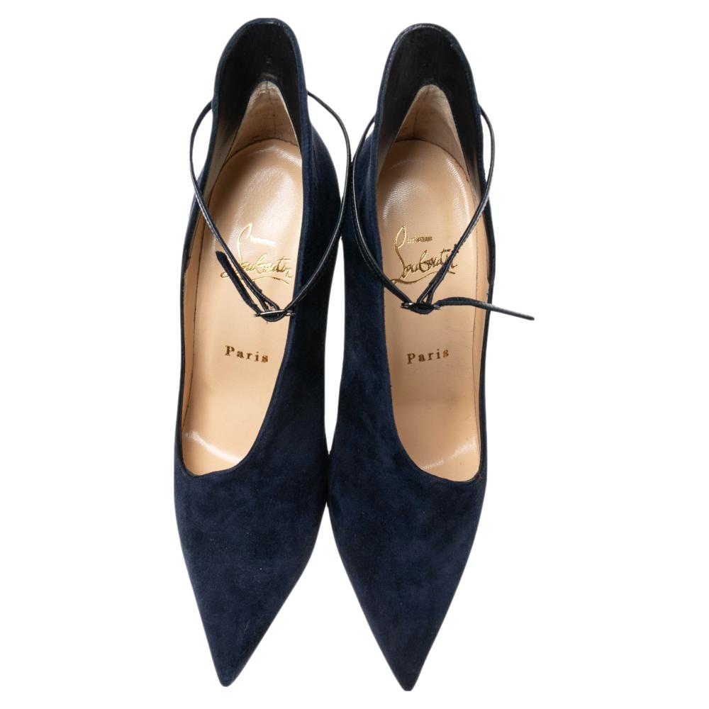 Black Christian Louboutin Navy Blue Suede Vampydolly Ankle Booties Size 37