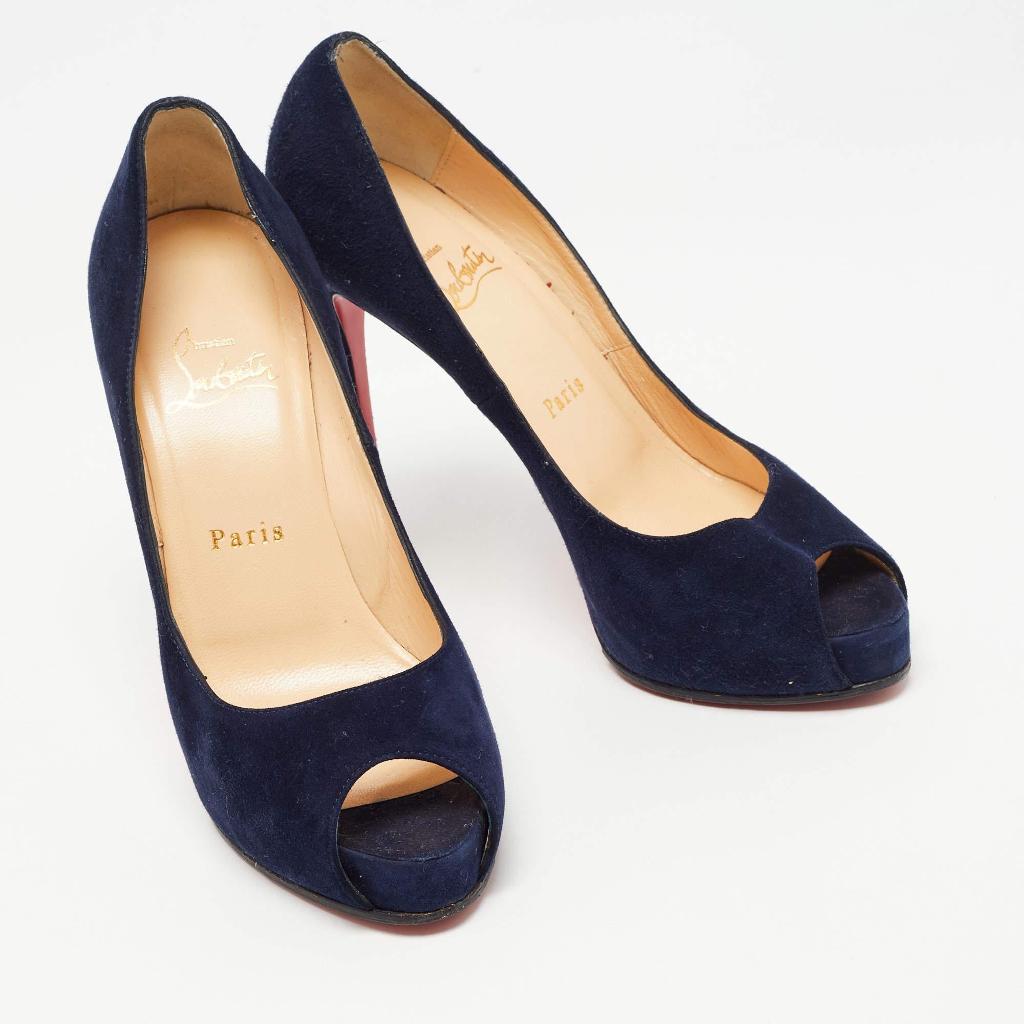 Black Christian Louboutin Navy Blue Suede Very Prive Pumps Size 37.5