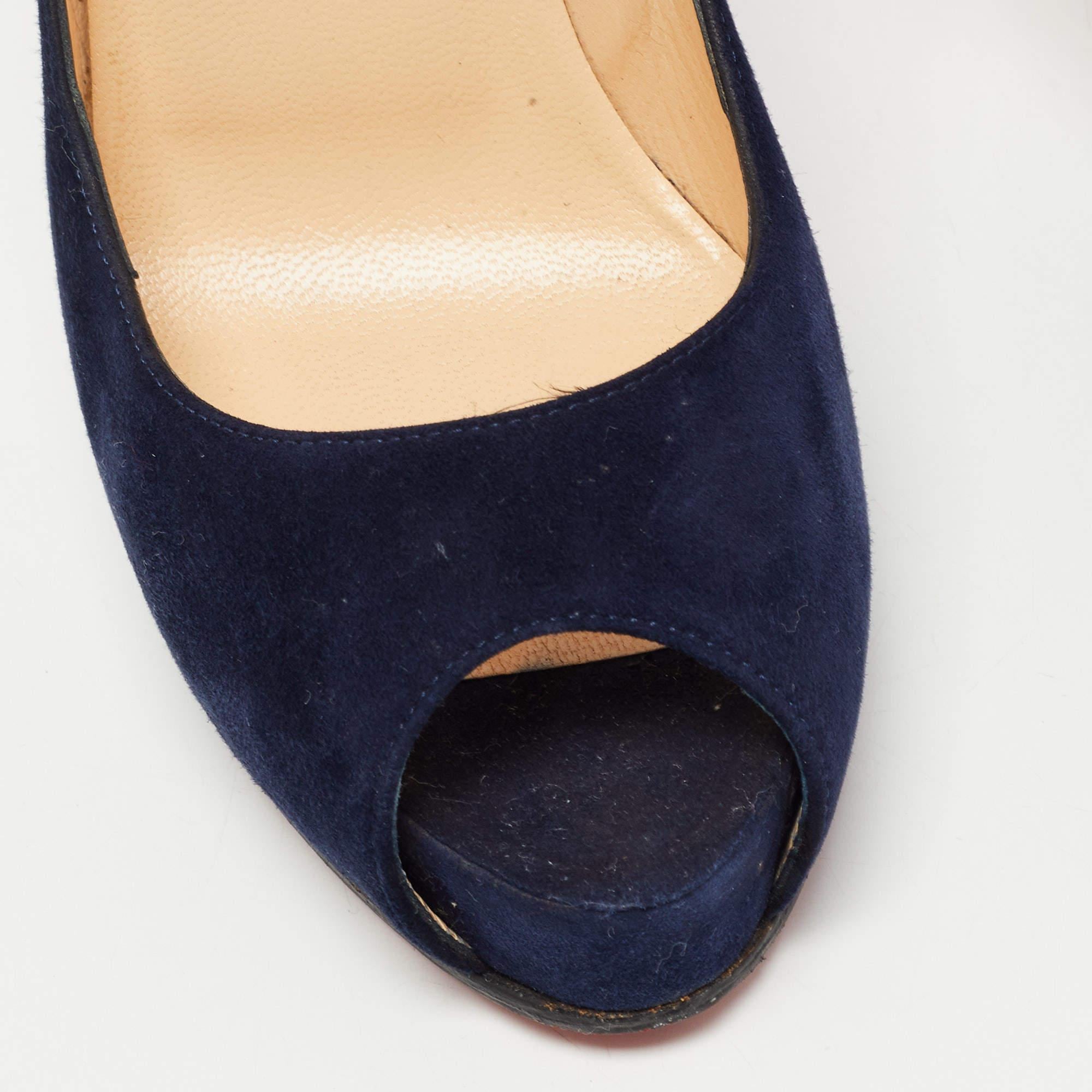 Women's Christian Louboutin Navy Blue Suede Very Prive Pumps Size 37.5