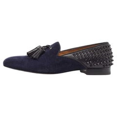 Christian Louboutin Navy Blue Velvet and Leather Tassilo Spike Loafers Size 42.5