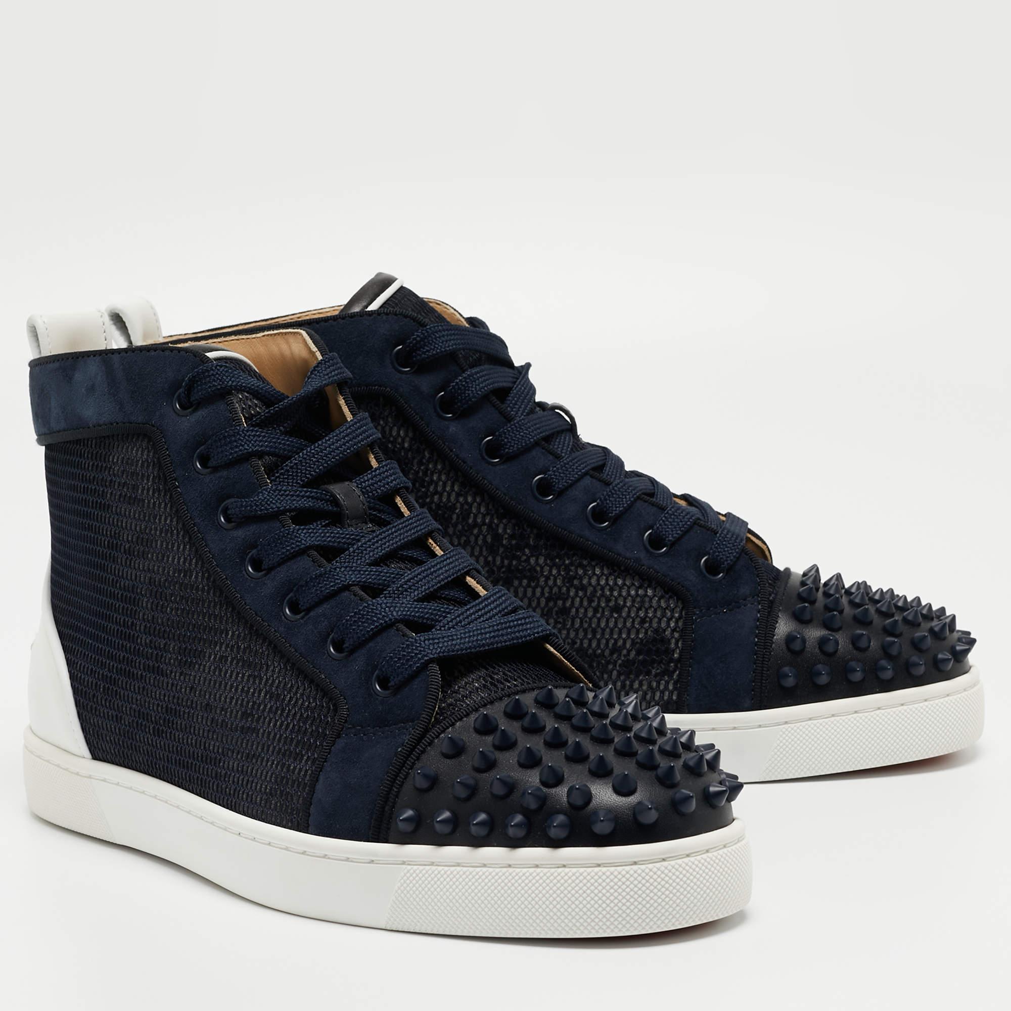Men's Christian Louboutin Navy Blue/White Leather Lou Spike Orlato Sneakers Size41
