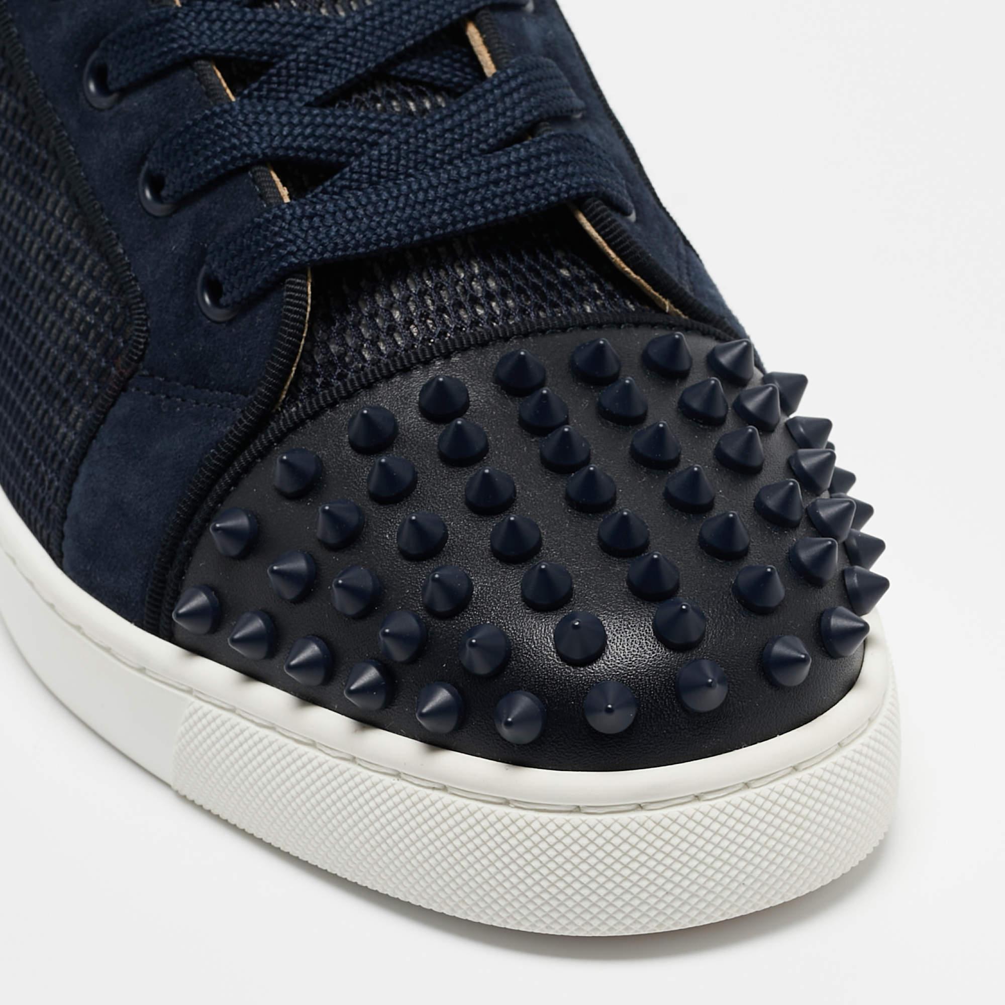 Christian Louboutin Navy Blue/White Leather Lou Spike Orlato Sneakers Size41 1