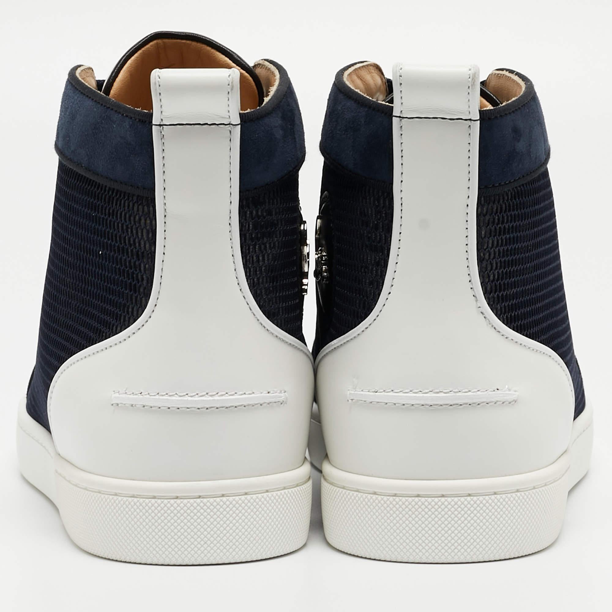 Christian Louboutin Navy Blue/White Leather Lou Spike Orlato Sneakers Size41 2