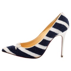 Christian Louboutin Navy Blue/White Striped Terry Fabric Decollete Spa Pumps