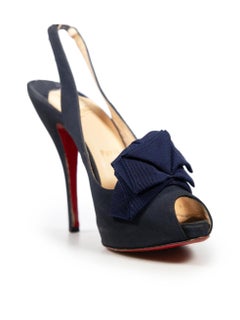 Christian Louboutin Navy Bow Detail Slingback Heels Size IT 38.5