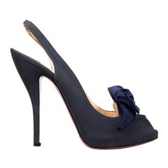 Christian Louboutin Navy Bow Detail Slingback Heels Size IT 38.5