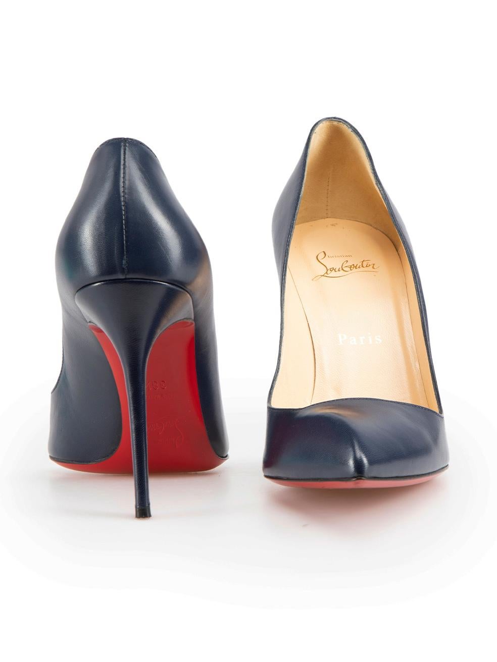 Black Christian Louboutin Navy Leather Sculpted Pumps Size IT 38.5
