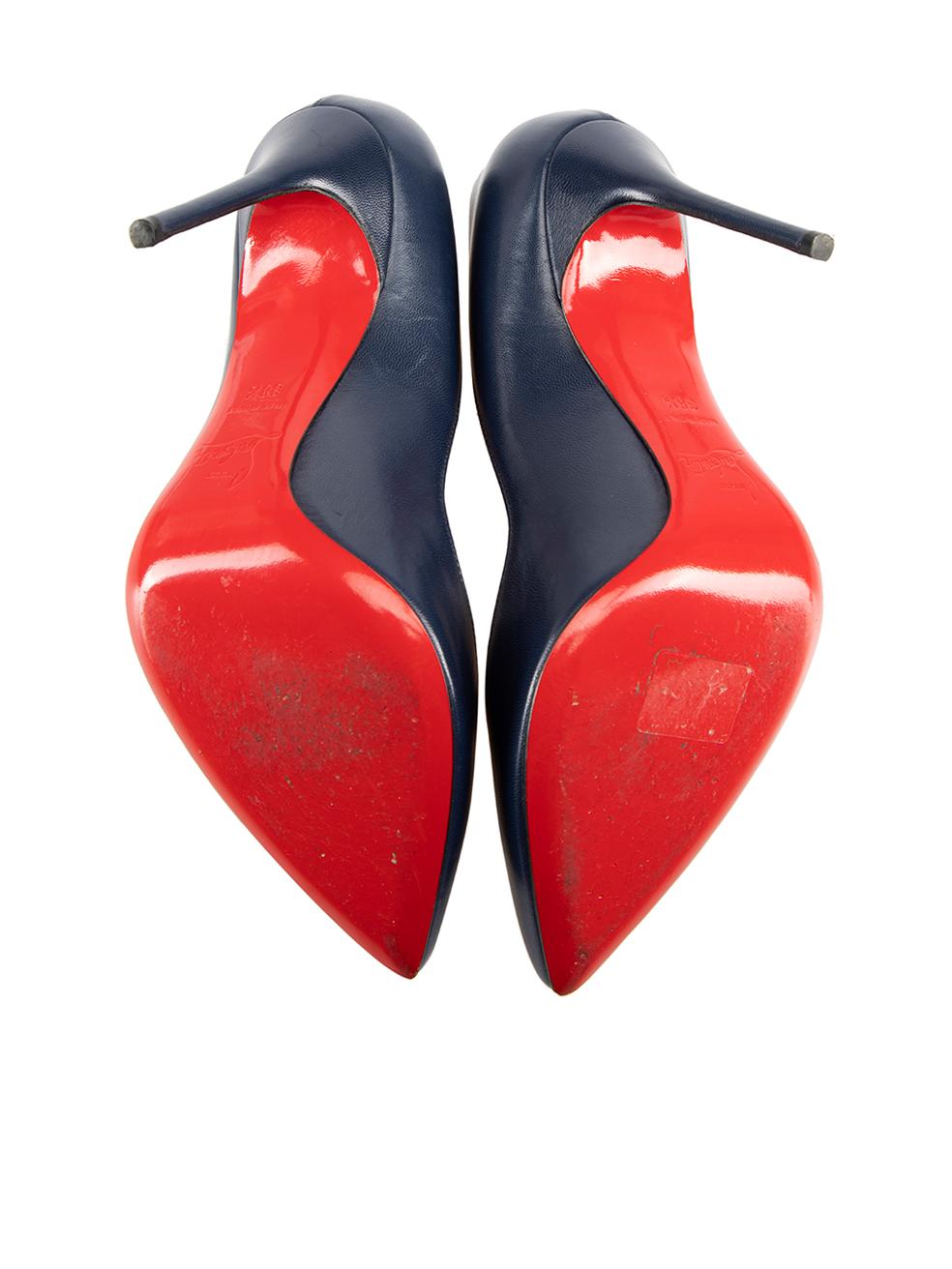 Christian Louboutin Navy Leather Sculpted Pumps Size IT 38.5 In Excellent Condition In London, GB