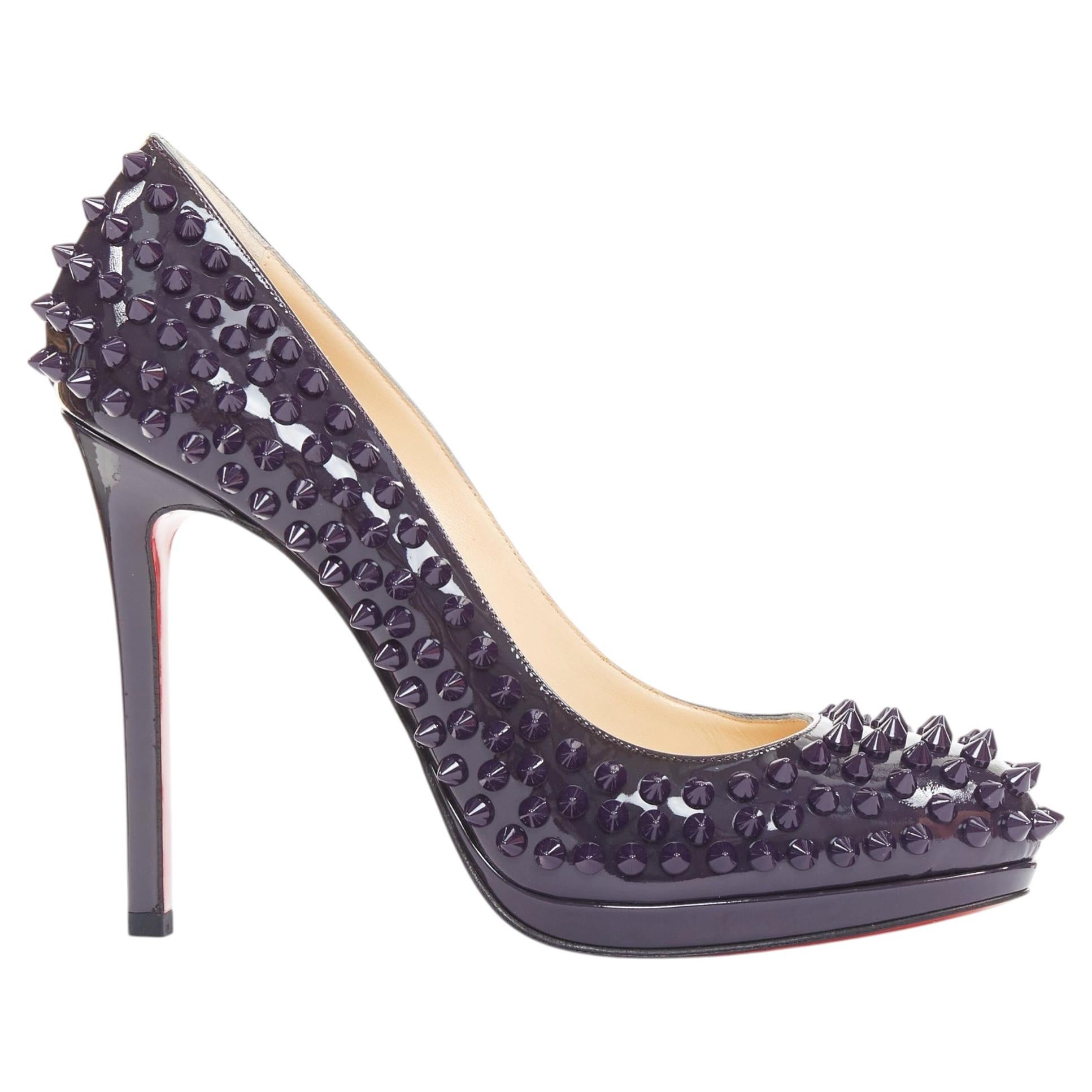 Pre-owned Christian Louboutin Neofilo Spikes 120 Patent Purple Spikes Platform Pumps Eu38