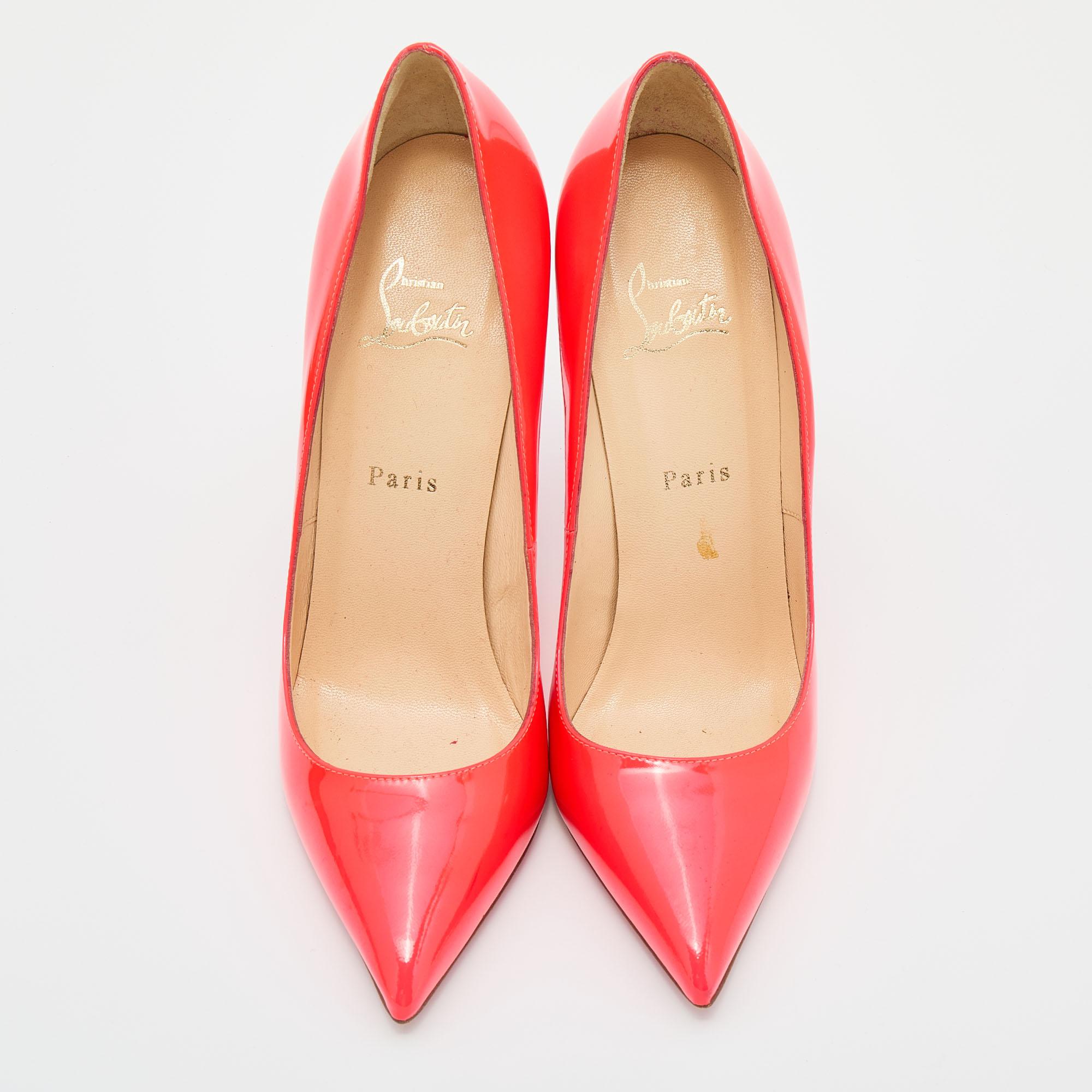 Christian Louboutin Neon Coral Patent Leather So Kate Pointed Toe Pumps ...