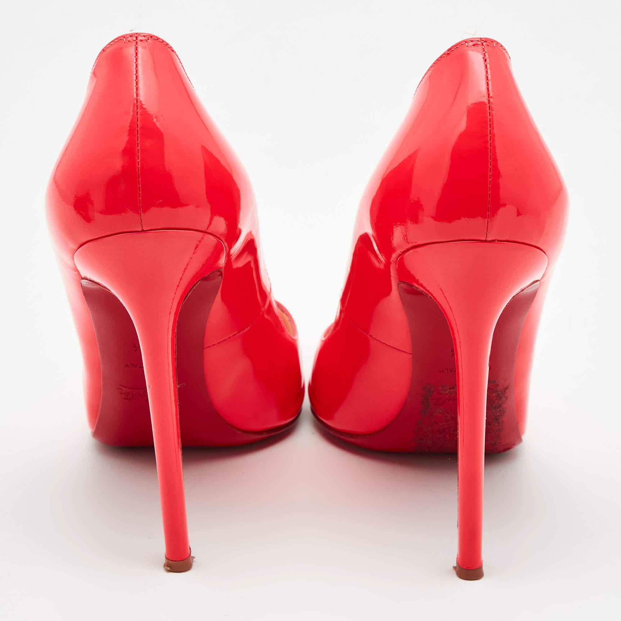 Red Christian Louboutin Neon Coral Patent So Kate Pointed Toe Pumps Size 40.5 For Sale
