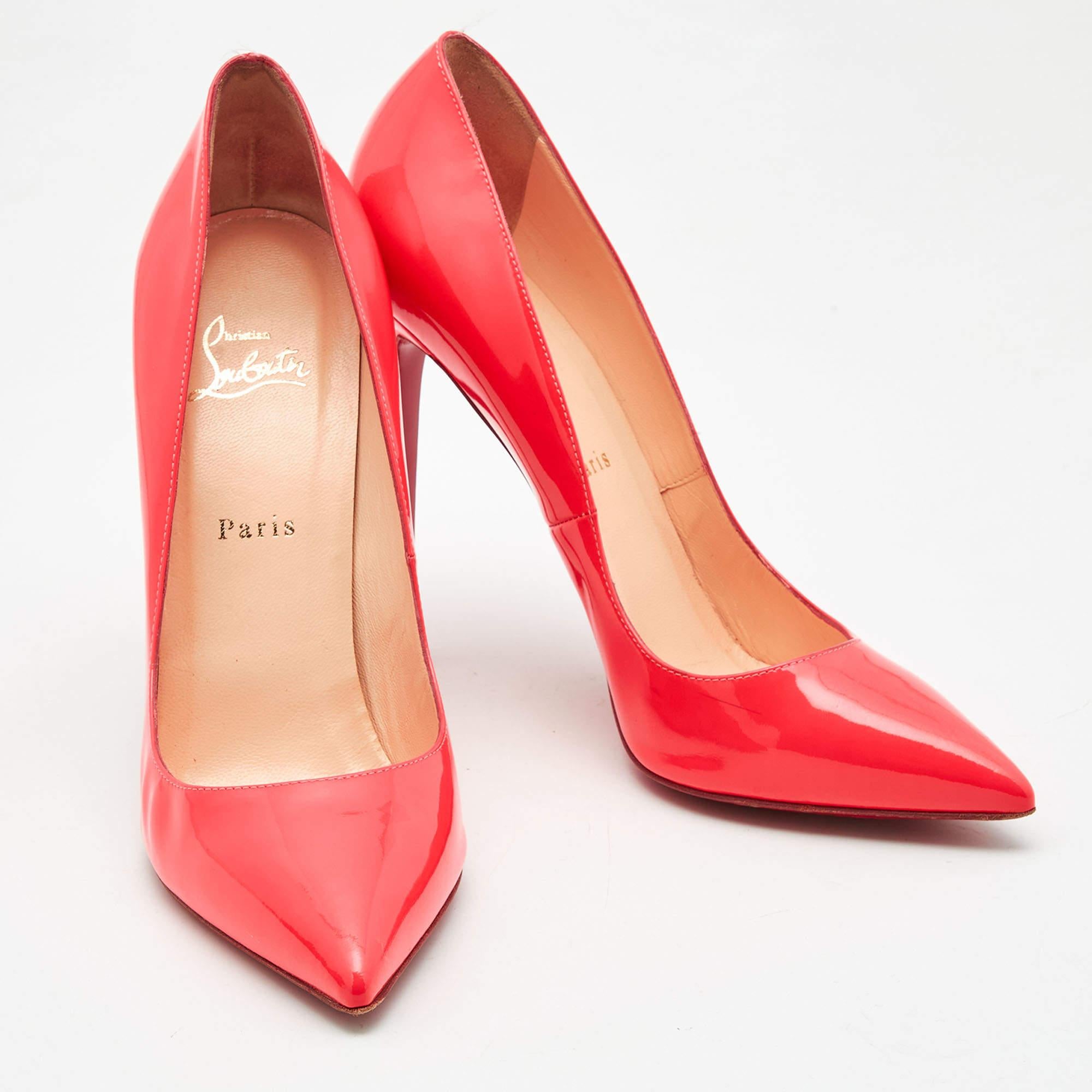 Women's Christian Louboutin Neon Coral Patent So Kate Pointed Toe Pumps Size 40.5 For Sale