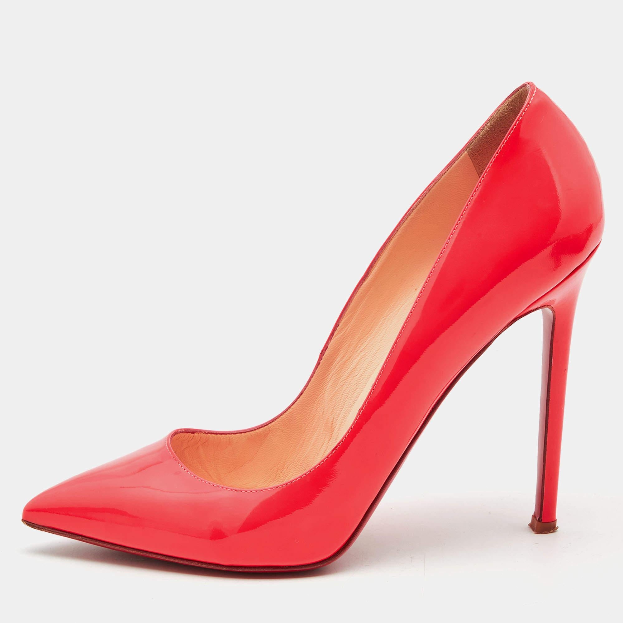 Christian Louboutin Neon Coral Patent So Kate Pointed Toe Pumps Size 40.5 For Sale 1