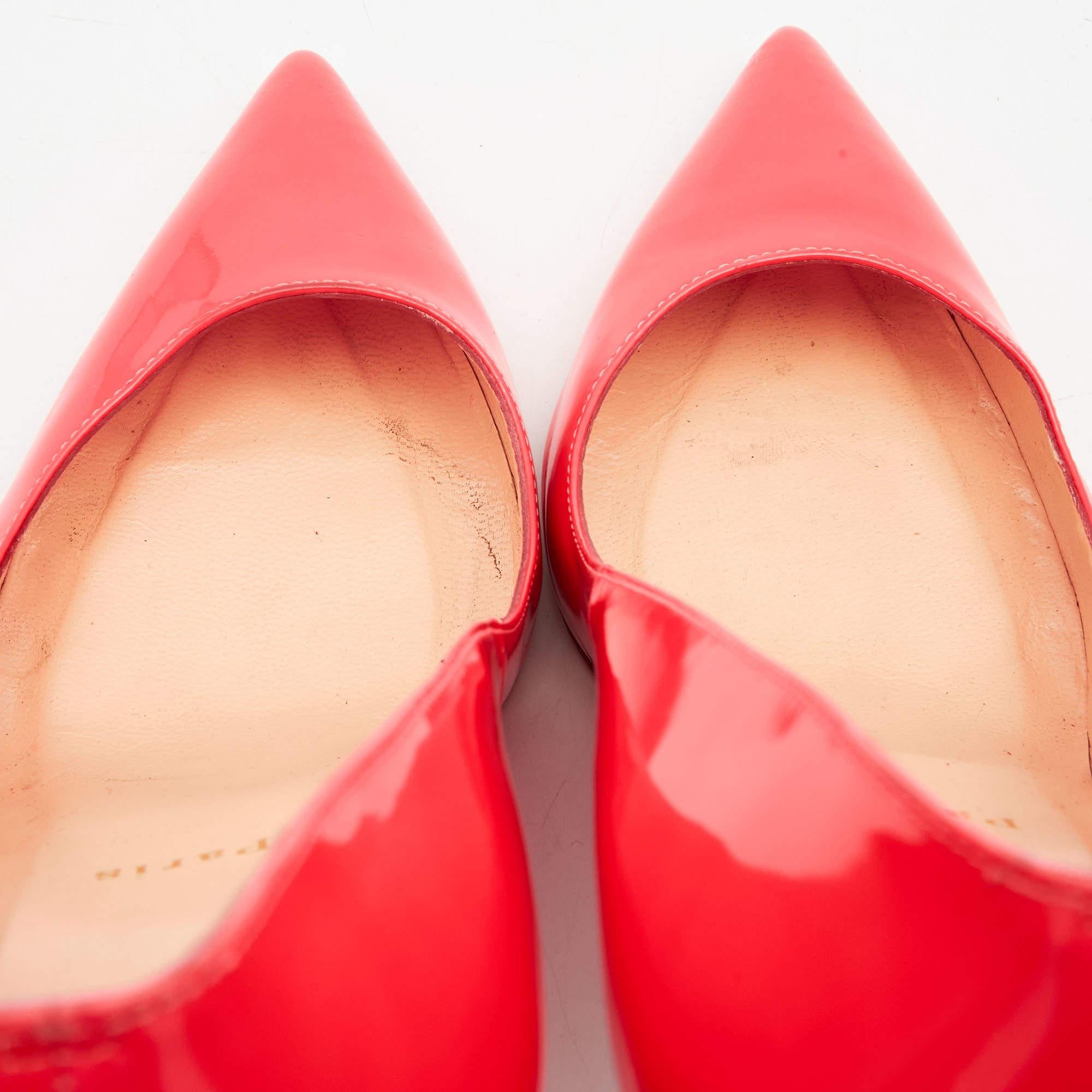 Christian Louboutin Neon Coral Patent So Kate Pointed Toe Pumps Size 40.5 For Sale 2