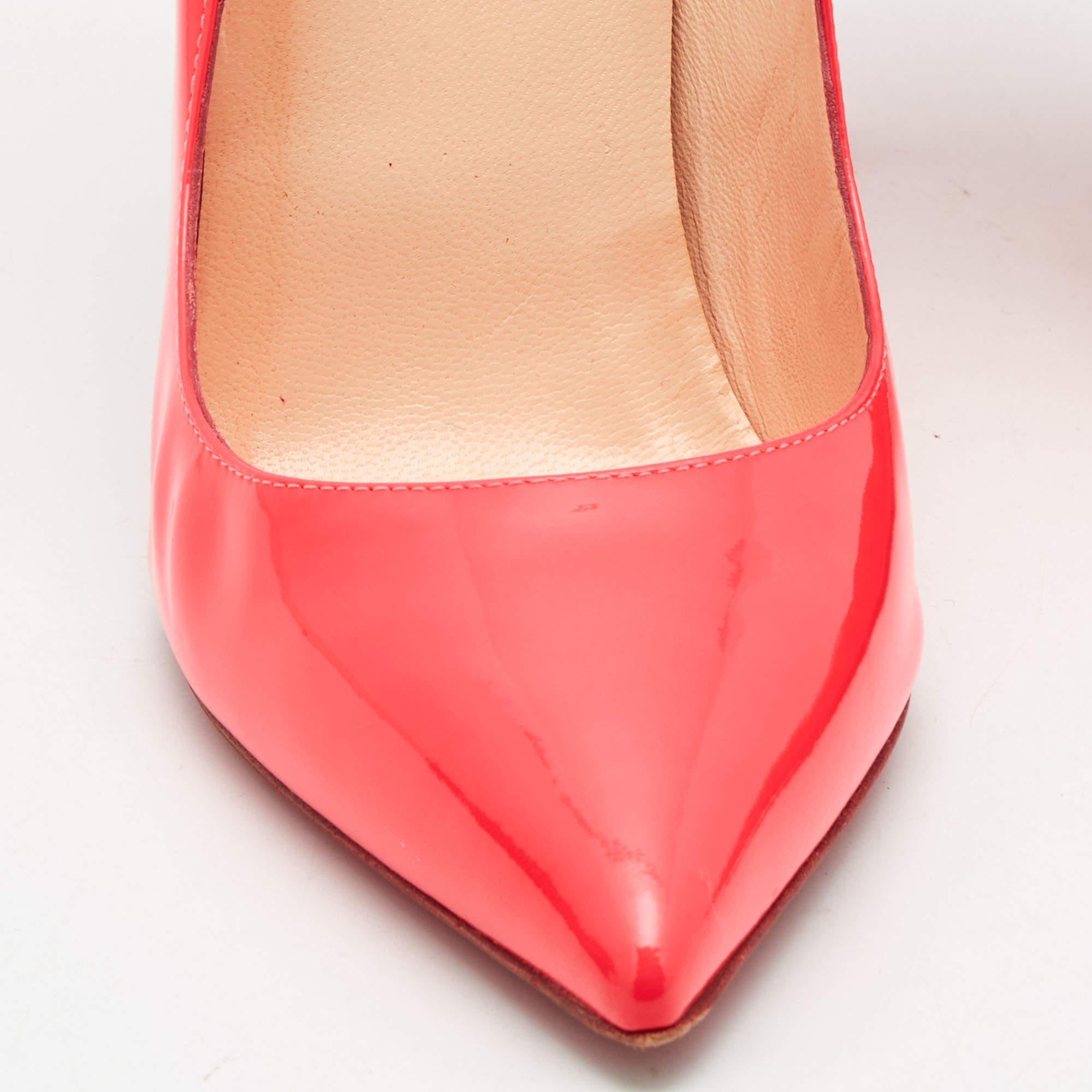 Christian Louboutin Neon Coral Patent So Kate Pointed Toe Pumps Size 40.5 For Sale 3