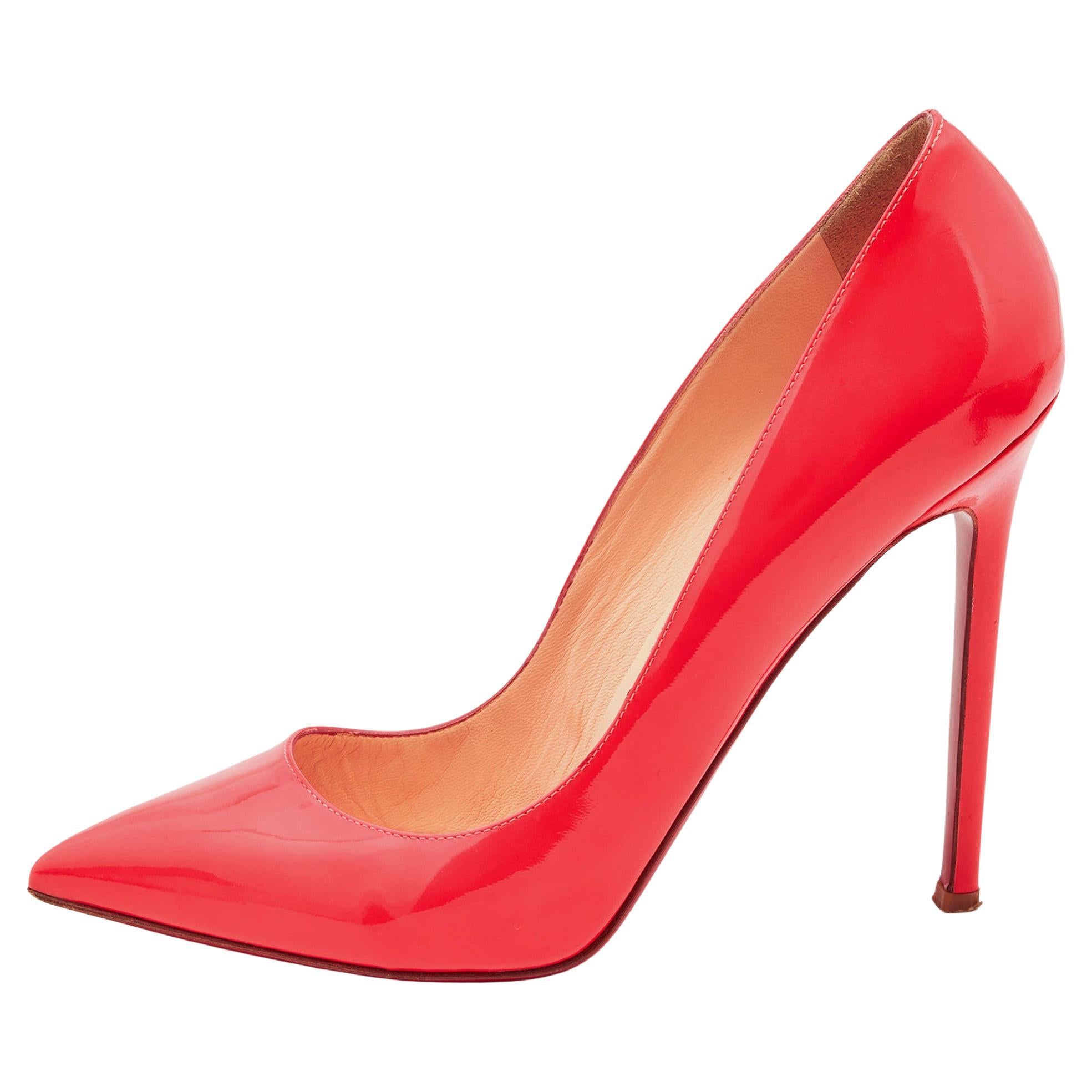 Christian Louboutin Neon Coral Patent So Kate Pointed Toe Pumps Size 40.5 For Sale