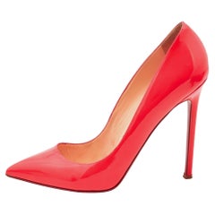 Used Christian Louboutin Neon Coral Patent So Kate Pointed Toe Pumps Size 40.5