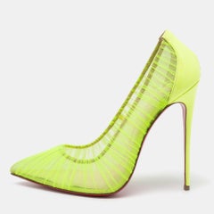 Christian Louboutin Neon Green Chiffon Follie Draperia Pointed Toe Pumps Size 41