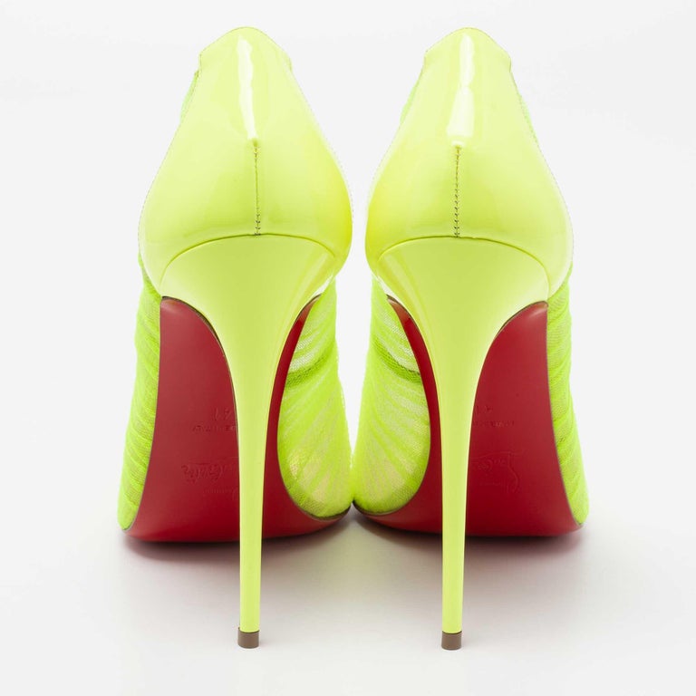 Christian Louboutin Neon Green Chiffon Follie Draperia Pointed Toe Pumps Size 41 1