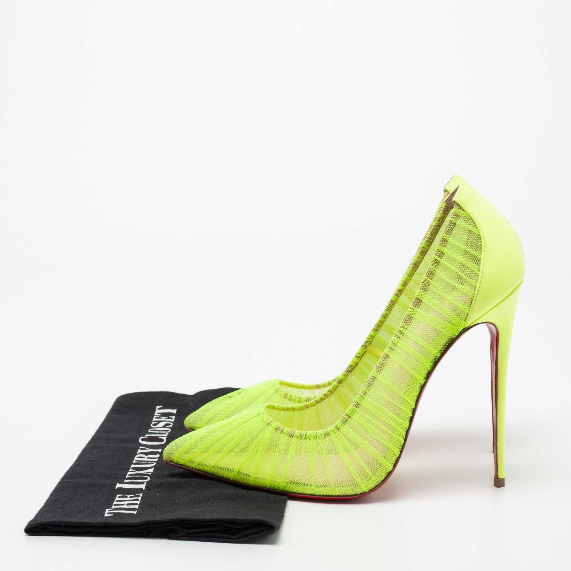 Christian Louboutin Neon Green Chiffon Follie Draperia Pointed Toe Pumps Size 41 2