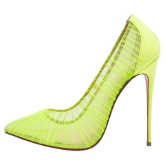 Christian Louboutin Neon Green Chiffon Follie Draperia Pointed Toe Pumps Size 41