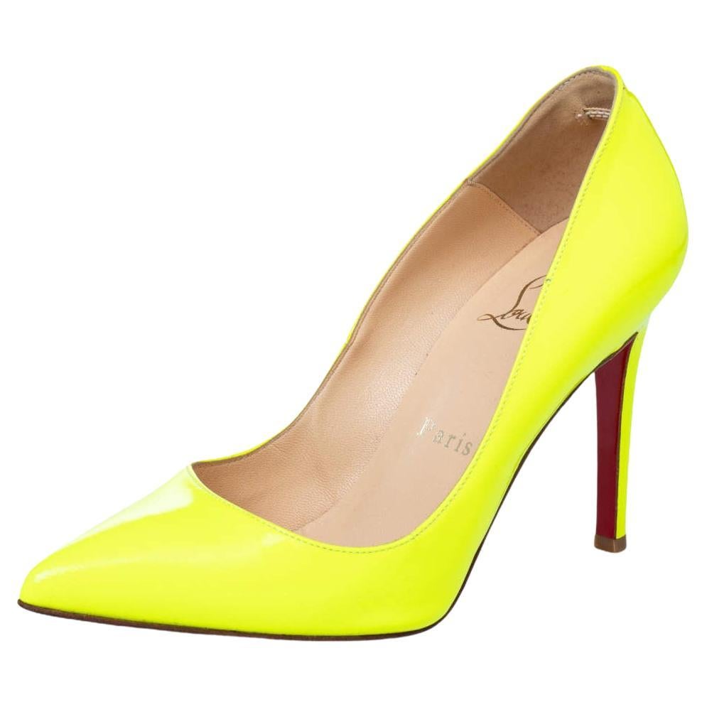Christian Louboutin Neon Green Leather Pigalle Follies Pointed Toe Pumps For Sale